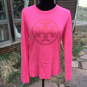 Tory Burch Long Sleeve Top with Bedazzled Logo